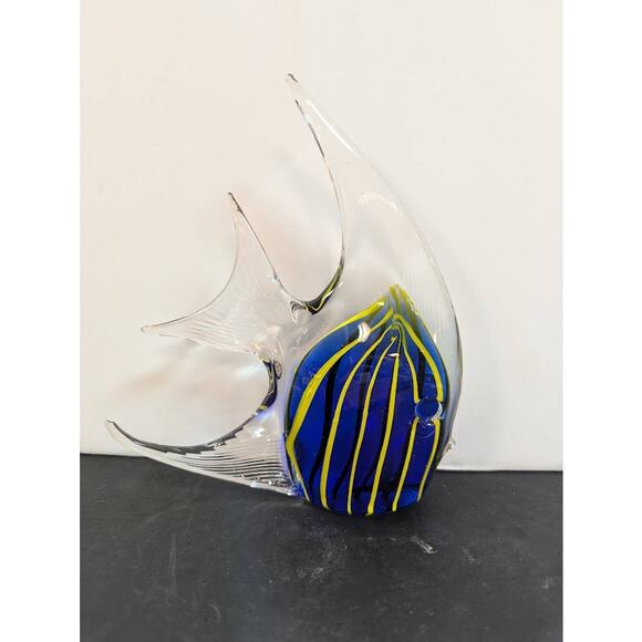 Vintage ANGELFISH Art Glass Paperweight Collectable Art Glass Blue Yellow Stripe - Picture 1 of 7